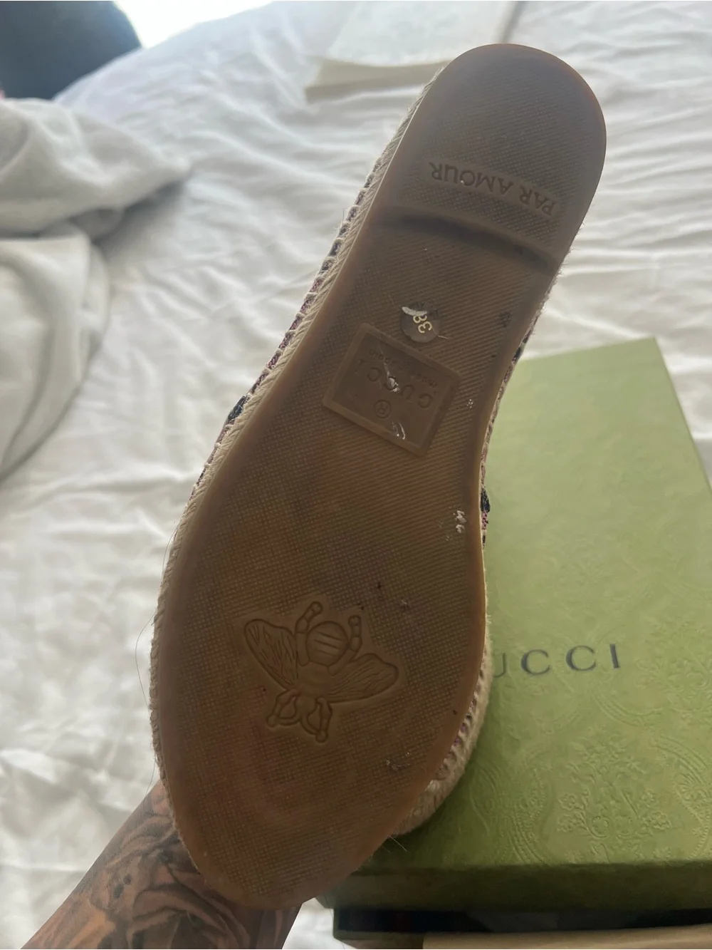 Gucci Pink GG Canvas Espadrille Flats with Black Logo